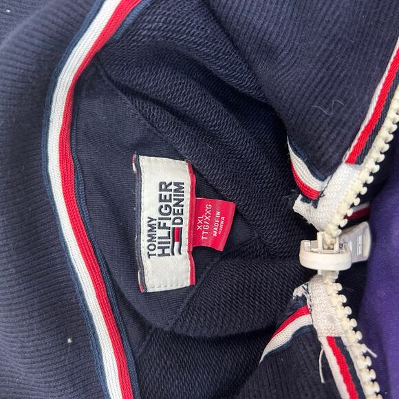 Retro prep Tommy Hilfiger Full Zip Jacket Men’s XXL Navy Varsity H Logo Sweater - Picture 3 of 3